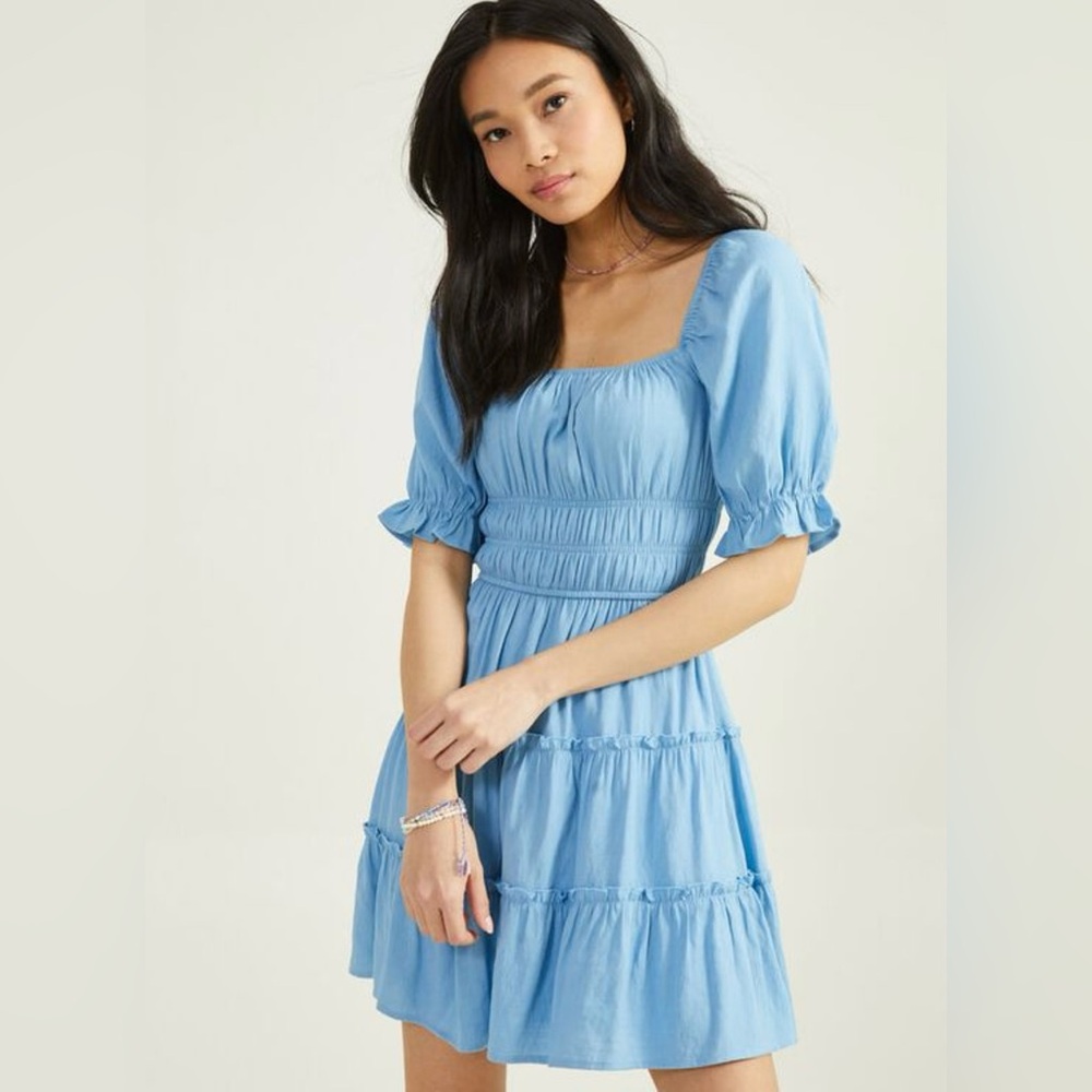 NWT Altar’d State Becca Puff Sleeve Dress Chambray Medium